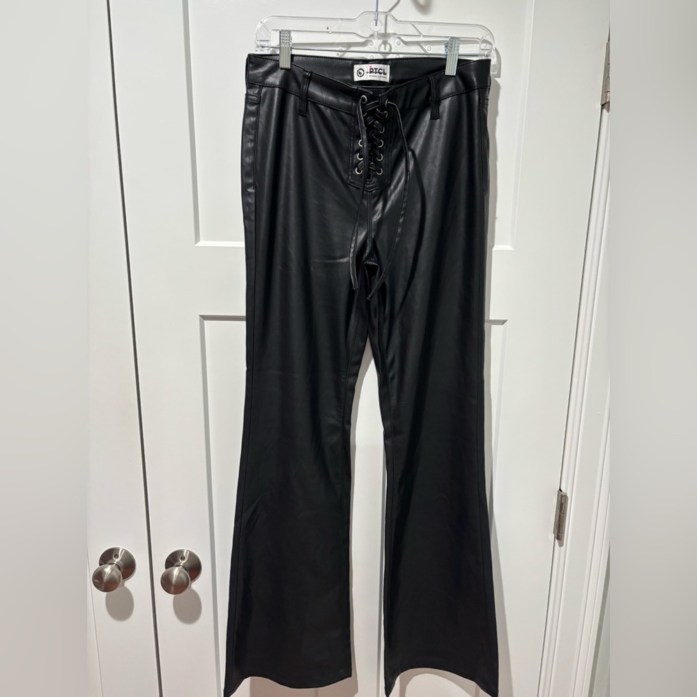PTCL Black Faux Leather Lace-Up Pants